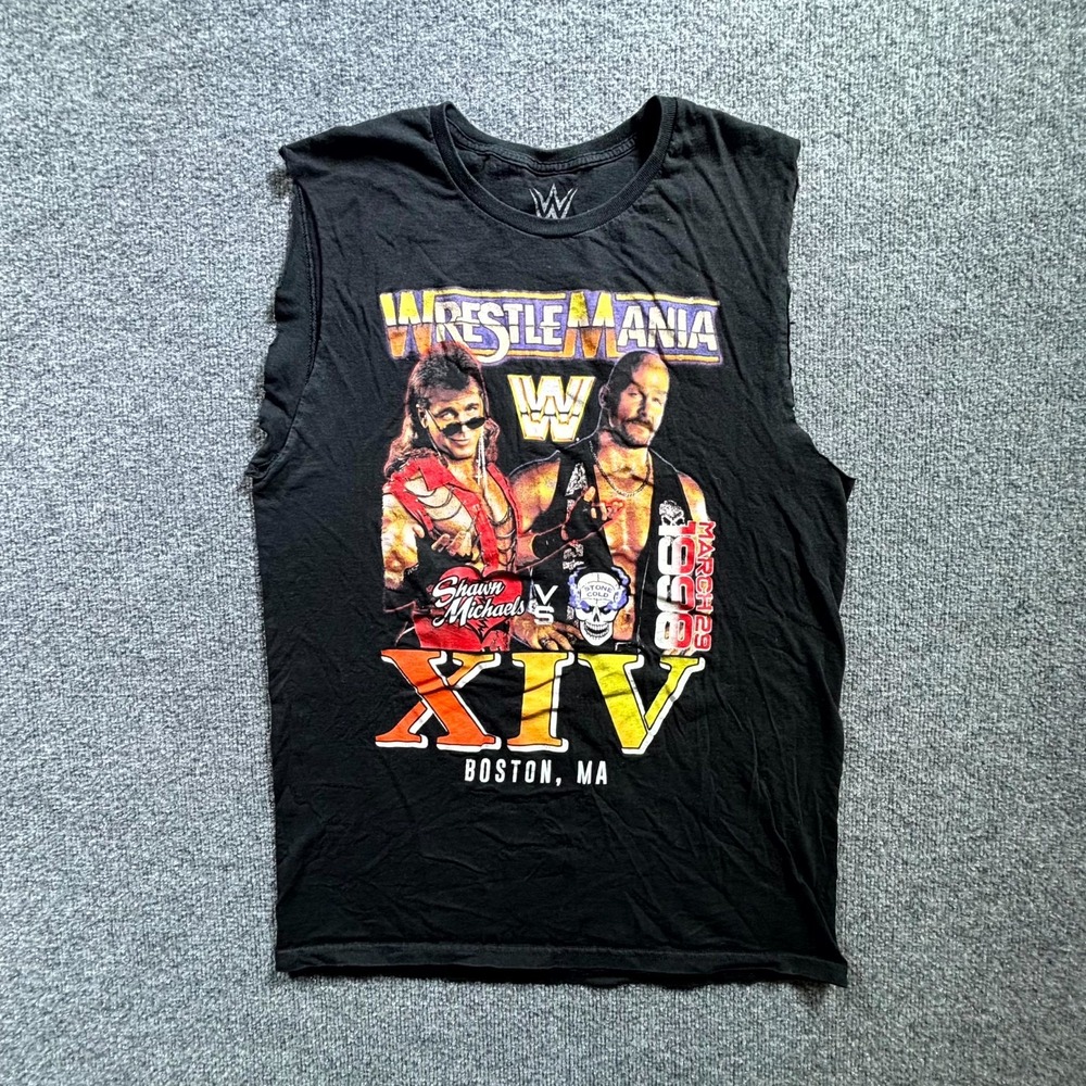 WWE Wrestlemania Tank Top Men M Black Stone Cold Shawn Michaels XIV 1998 Graphic
